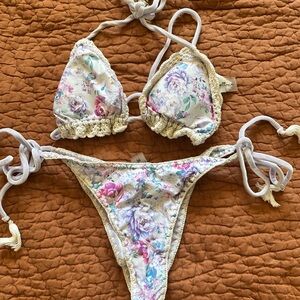 Floral Bikini Set with Crochet Trim